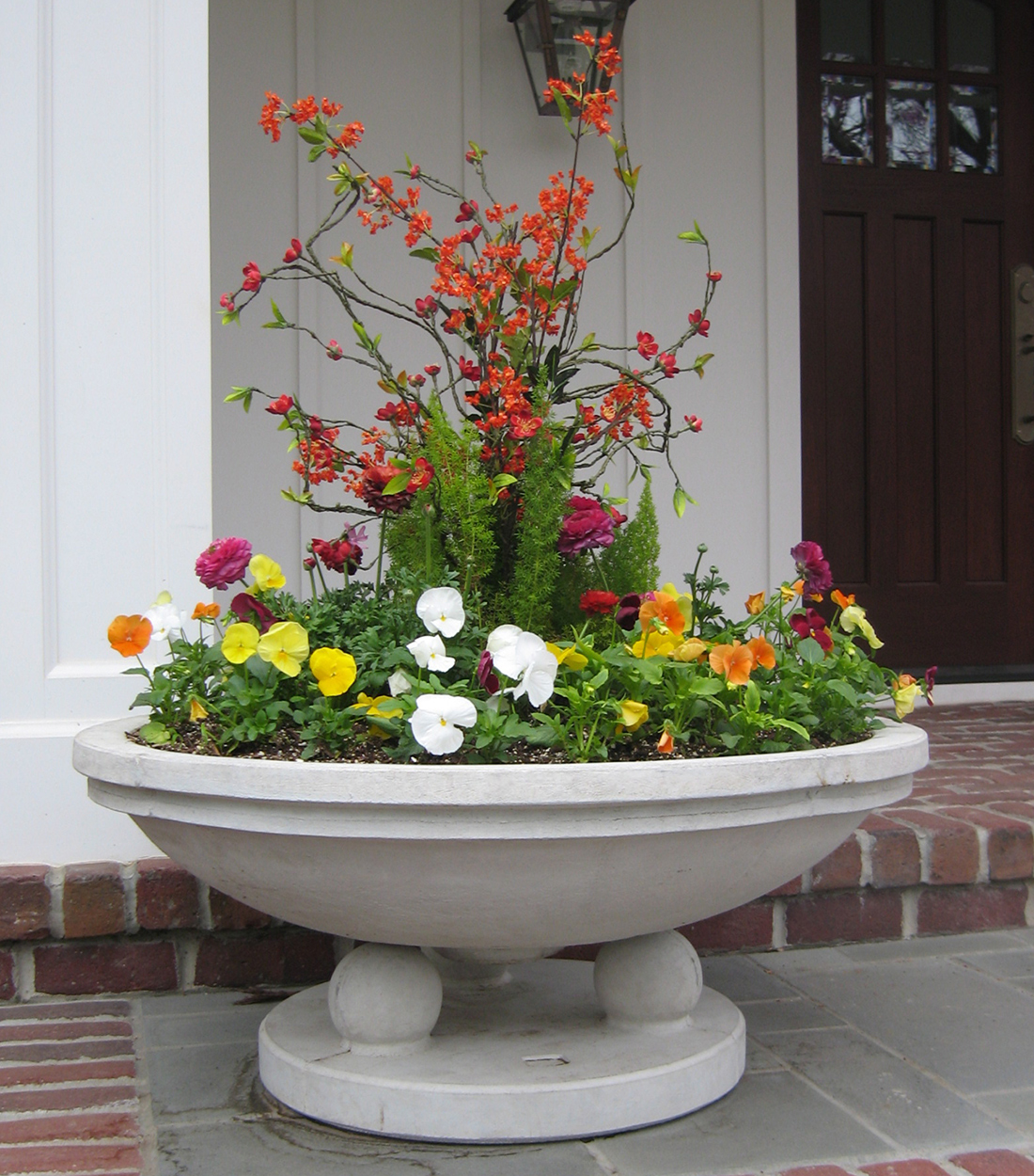 bowl container with colorful spring flowers