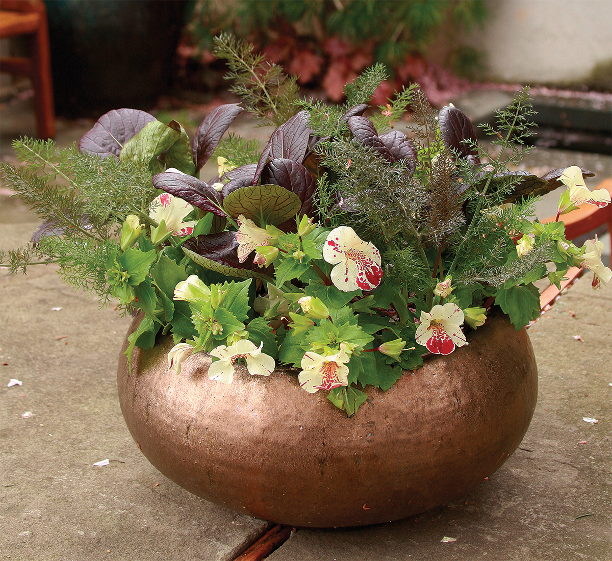 bowl container with edible flowers and greens