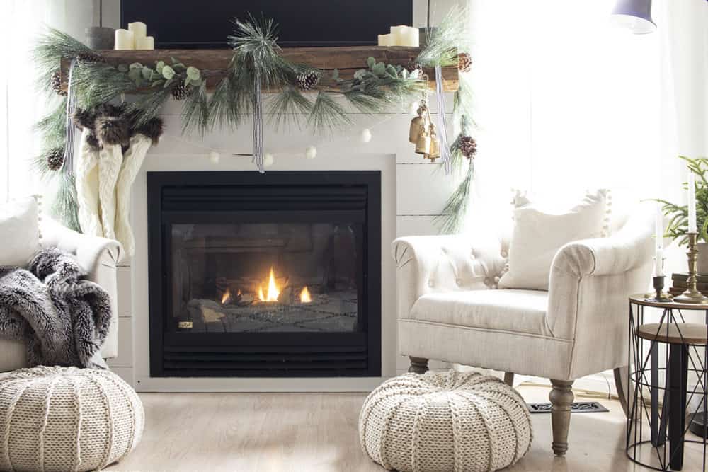 fireplace and chair detail farmhouse christmas