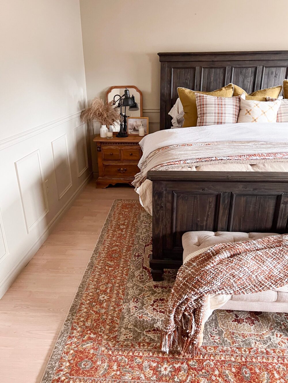 bedroom with orange accents