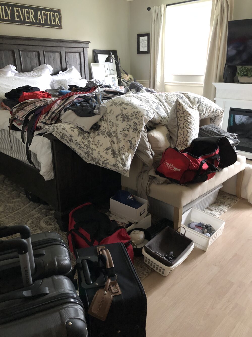 very messy master bedroom